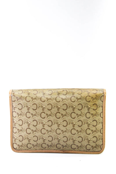 Celine Womens Light Brown Leather Printed Flap Small Clutch Bag Handbag