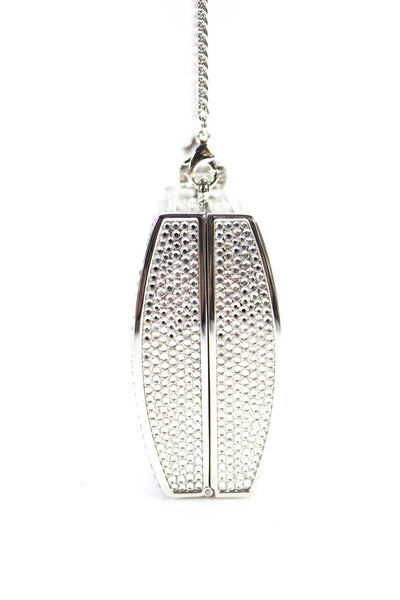 Judith Leiber Womens Pushlock Framed Micro Mini Crystal Crossbody Handbag Silver