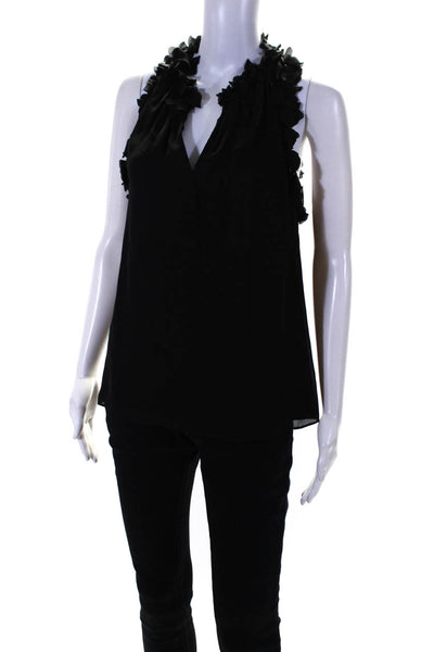 Graham & Spencer Womens Petal Ruffle Sleeveless V Neck Top Blouse Black Petite