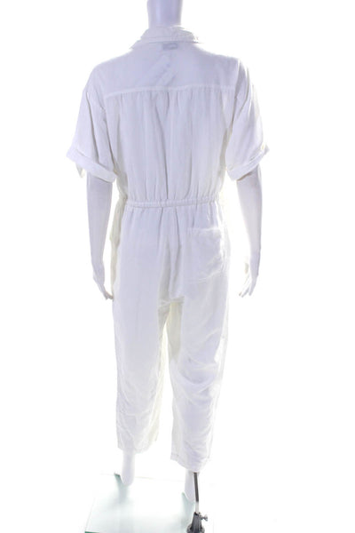 Castro Women's Short Sleeves Half Zip Cinch Straight Leg Jumpsuit White Size 42