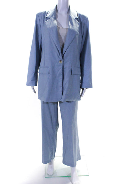 Castro Women's Long Sleeve Collared Lined Two Piece Pant Suit Light Blue Size 42
