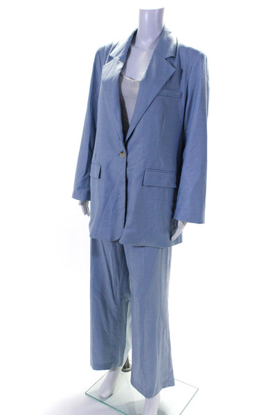 Castro Women's Long Sleeve Collared Lined Two Piece Pant Suit Light Blue Size 42