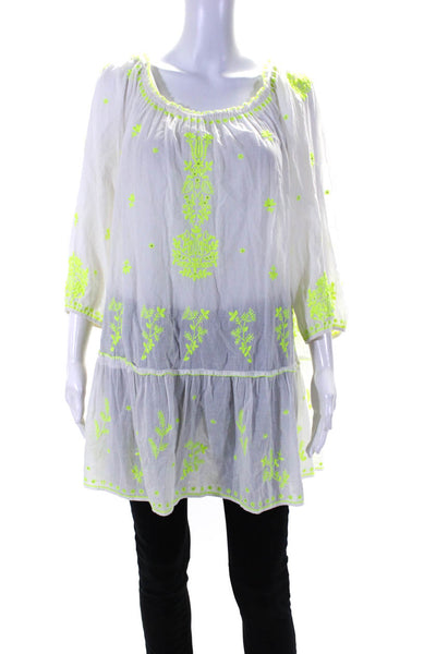 Calypso Saint Barth Womens Boat Neck Short Sleeves Embroidered Tunic White Size