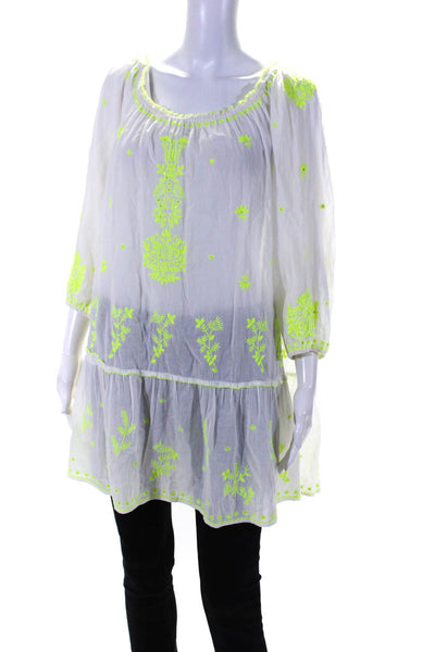 Calypso Saint Barth Womens Boat Neck Short Sleeves Embroidered Tunic White Size