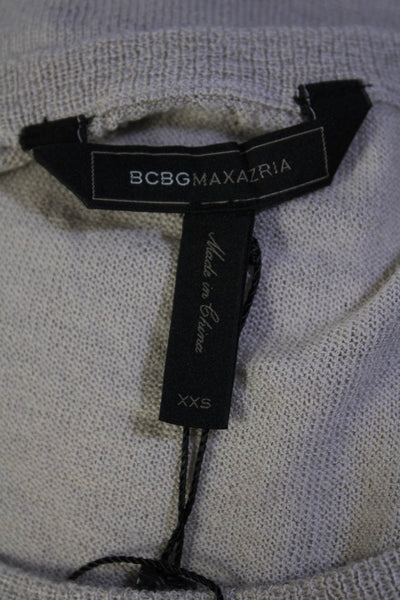 BCBGMAXAZRIA Womens Round Neck Short Sleeves Asymmetrical Sweater Beige Size XXS