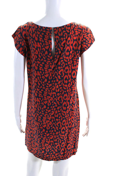 Joie Womens Silk Cheetah Print Keyhole Back Shift Dress Navy Blue Red Size S