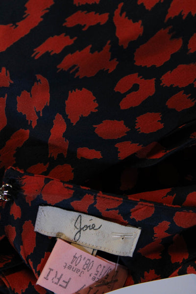 Joie Womens Silk Cheetah Print Keyhole Back Shift Dress Navy Blue Red Size S