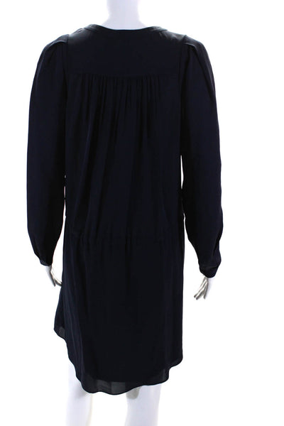 Rebecca Taylor Womens Silk Chiffon V-Neck Knee Length Blouson Dress Blue Size 4