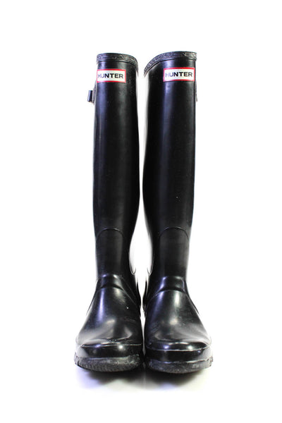 Hunter Womens Rubber Round Toe Slip-On Textured Knee-High Rainboots Black Size 7