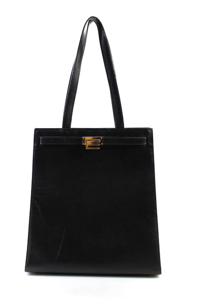 Etro Womens Leather Gold Tone Hardware Structured Large Black Tote Bag Handbag