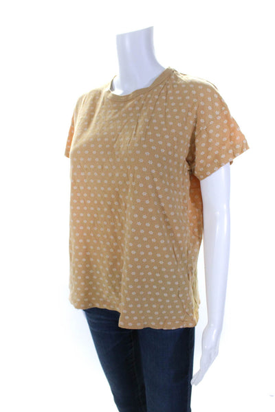 The Great Womens Cotton Floral Print Round Neck Short Sleeve Top Yellow Size 0