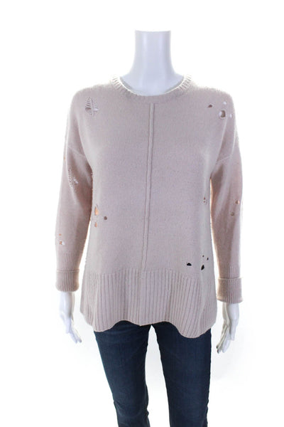 Autumn Cashmere Womens Pullover Distressed Round Neck Sweater Pink Size XS