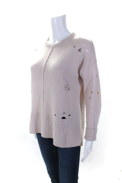 Autumn Cashmere Womens Pullover Distressed Round Neck Sweater Pink Size XS