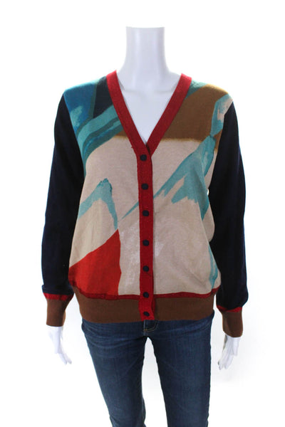 529 Womens Button Front Metallic Knit Trim Cardigan Sweater Navu Brown Small