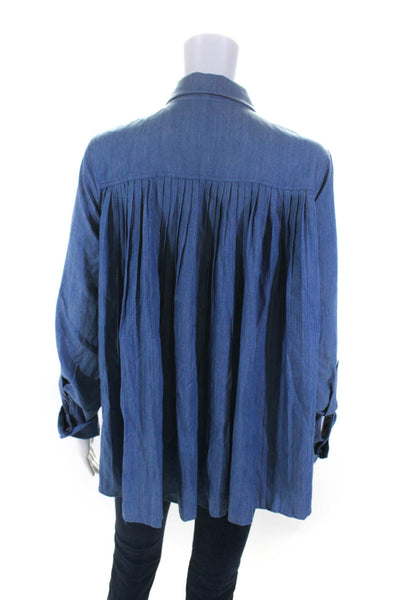 Generation Love Womens Button Front 3/4 Sleeve Collared Shirt Blue Size Large