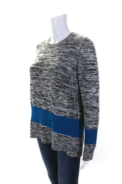 No21 Womens Long Sleeve Back Slit Crew Neck Sweater Black White Blue Size Small