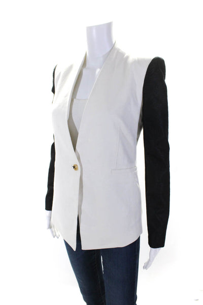 Helmut Lang Womens Single Button Deep V Neck Blazer Jacket White Navy Size 0