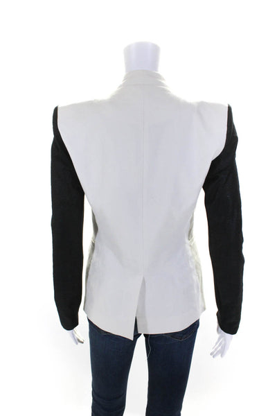 Helmut Lang Womens Single Button Deep V Neck Blazer Jacket White Navy Size 0