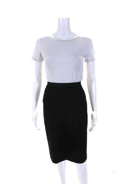 White + Warren Womens Elastic Waistband Knee Length Pencil Skirt Black Large