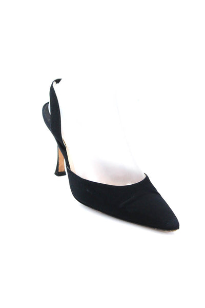Manolo Blahnik Womens Stiletto Pointed Toe Slingback Pumps Black Canvas Size 38