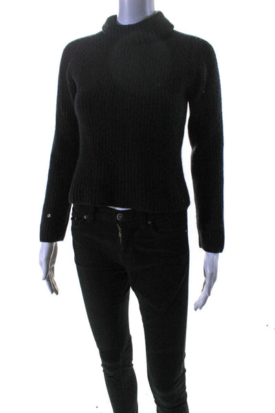 Prada Women's Turtleneck Long Sleeves Ribbed Pullover Sweater Black Size S