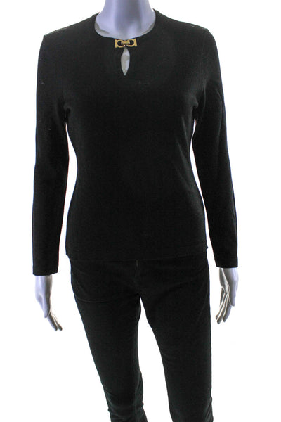 Salvatore Ferragamo Women's Embellish Long Sleeves Blouse Black Size XS