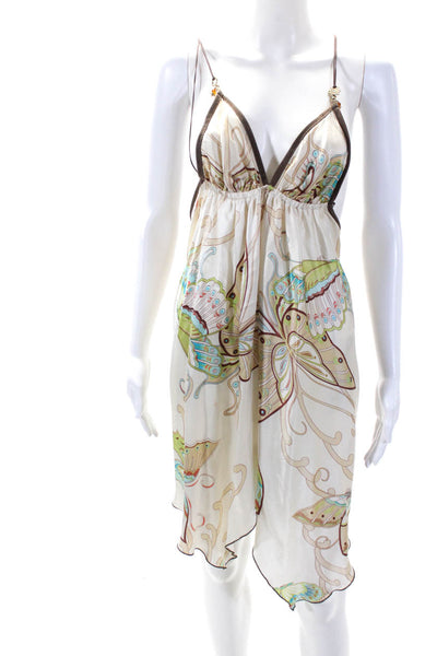 Kasia De Gelaque Womens Cream Butterfly Print V-Neck Sleeveless Mini Dress SizeS