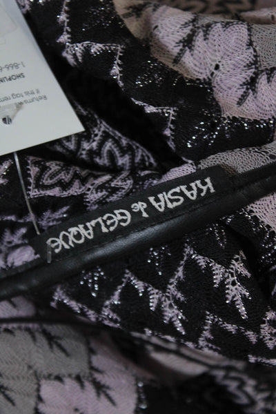 Kasia De Gelaque Womens Purple Printed V-Neck Sleeveless Belt Midi Dress Size S