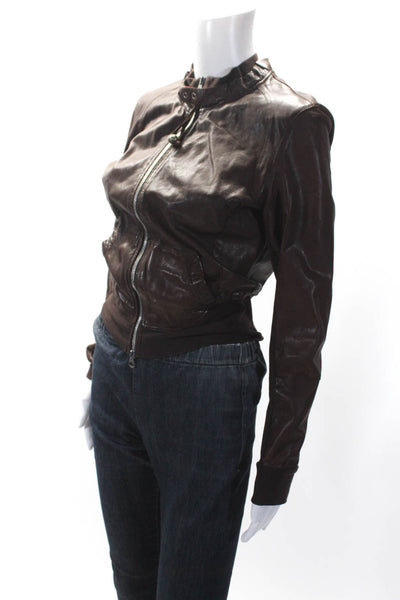 Brogden Womens Brown Leather Full Zip Long Sleeve Motorcycle Jacket Size M/44