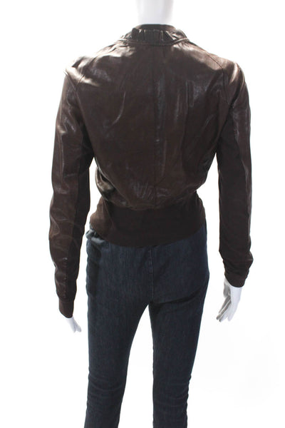 Brogden Womens Brown Leather Full Zip Long Sleeve Motorcycle Jacket Size M/44