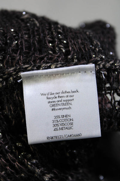 Eileen Fisher Womens Metallic Short Sleeve Knit Blouse Brown Size M