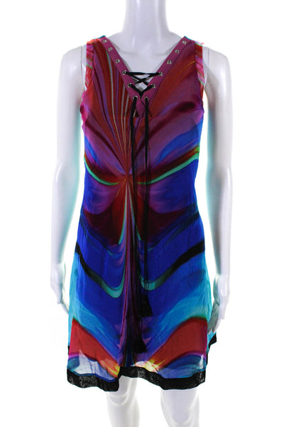 Elana Kattan Women's Lace Up Sleeveless Tassel Multicolor Mini Dress Size XS