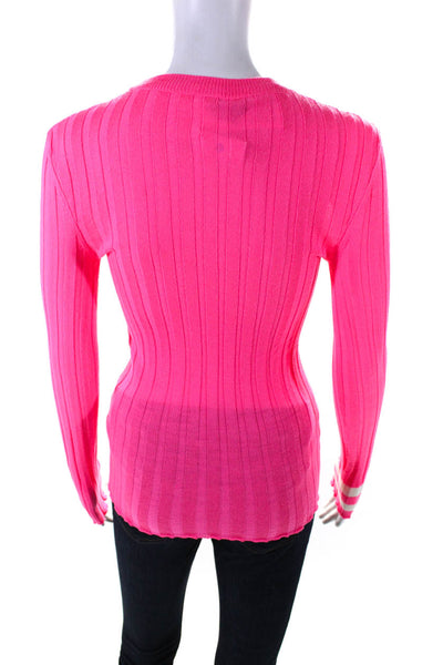 Maggie Marilyn Womens Round Neck Long Sleeves Distress Ribbed Sweater Pink Size