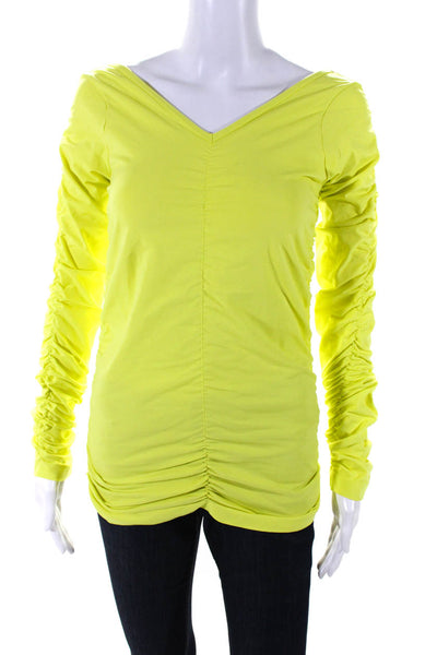 Helmut Lang Women's V-Neck Long Sleeves Cinch Blouse Neon Green Size XS/S