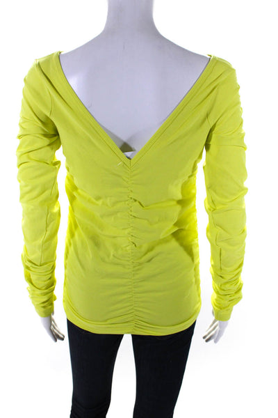 Helmut Lang Women's V-Neck Long Sleeves Cinch Blouse Neon Green Size XS/S