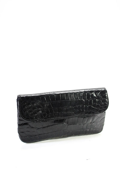 Warren Edwards Womens Alligator Skin Flap Wristlet Clutch Handbag Black