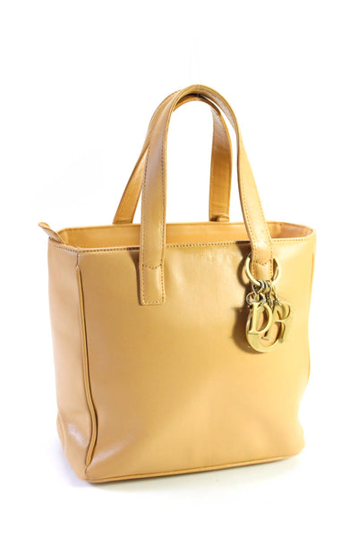 Christian Dior Womens Smooth Leather Lady Dior  Zip Top Small Tote Bag Beige Han