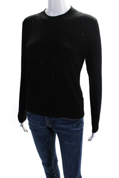 Minnie Rose Womens Pullover Crew Neck Crystal Studded Sweater Black Size Small
