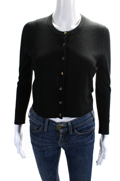 Paule Ka Womens Button Front Crew Neck Silk Knit Cardigan Sweater Black Small