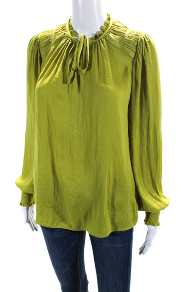 Rachel Zoe Womens Key Hole Neck Long Sleeves Blouse Lime Green Size Small