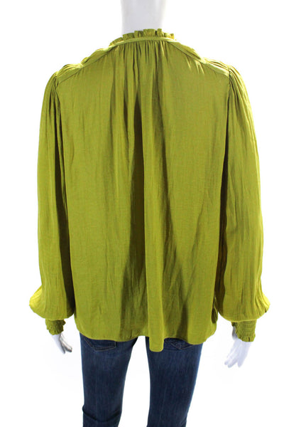 Rachel Zoe Womens Key Hole Neck Long Sleeves Blouse Lime Green Size Small