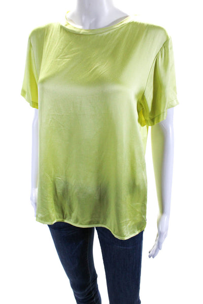 Ottod Ame Womens Short Sleeves Asymmetrical Pullover Blouse Neon Green Size 6