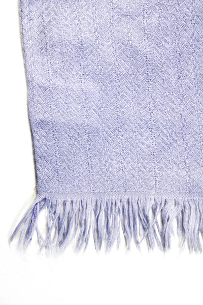 Hermes Womens Cashmere Silk Knit Logo Double Etole Fringe Scarf Lavender