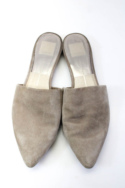 Dolce Vita Womens Suede Pointed Toe Slip-On Elastic Mules Flats Beige Size 8