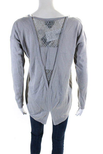 nicole by Nicole Miller Womens Lace High Low Long Sleeve Sweater Gray Size S