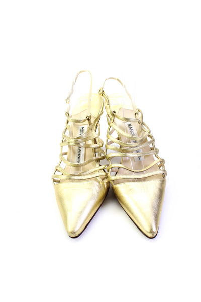 Manolo Blahnik Womens Gold Leather Strappy Leather Sandals Shoes Size 8