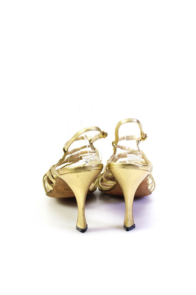 Manolo Blahnik Womens Gold Leather Strappy Leather Sandals Shoes Size 8