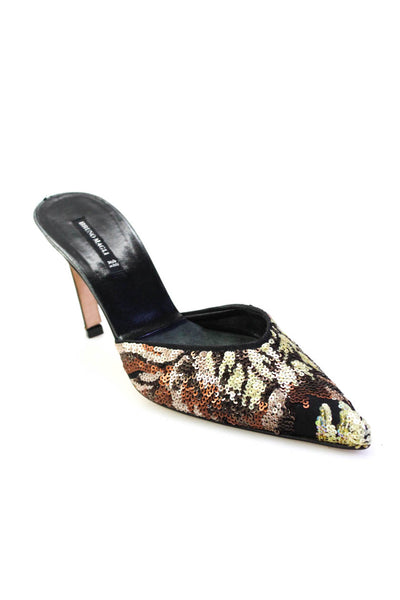 Bruno Magli Womens Brown Sequins Printed Heels Mules Shoes Size 8