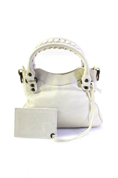 Balenciaga Womens Pocket Front Mini Classic City Sack Handbag White Leather