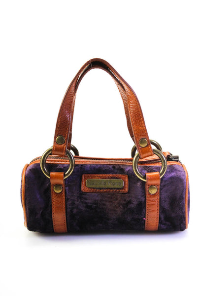 Isabella Fiore Womens Velvet Zipped Chained Medallion Mini Barrel Handbag Purple